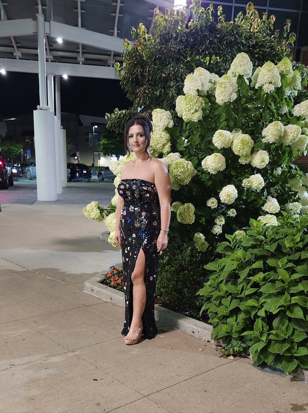 Strapless Black Sequin Evening Dress with Side Slit Mcdougal
